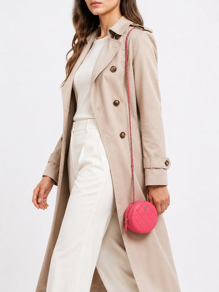 CHANEL Quilted Round Clutch With Chain Dark Pink Lambskin
