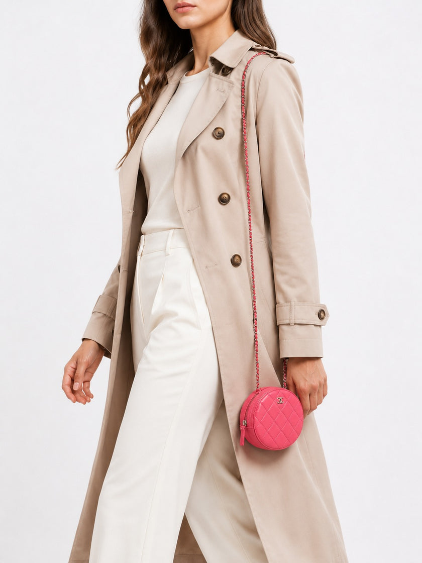 CHANEL Quilted Round Clutch With Chain Dark Pink Lambskin