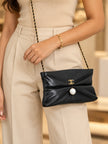 CHANEL CC Logo Pearl ChainClutch Bag Black