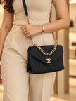 CCHANEL Chevron ChainShoulder Black Leather