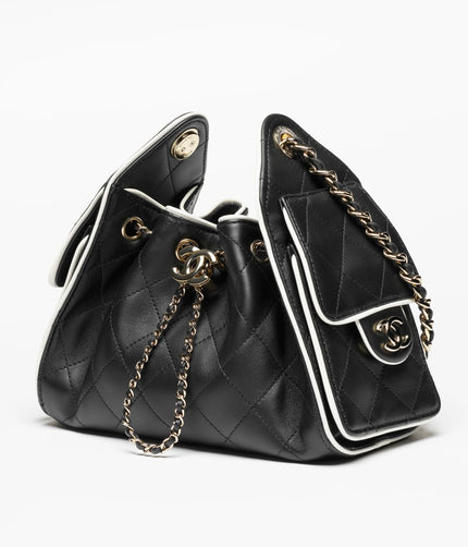 [Unused/Display]  CHANEL 25 Mini Bag Black/ White Calfskin Gold Hardware