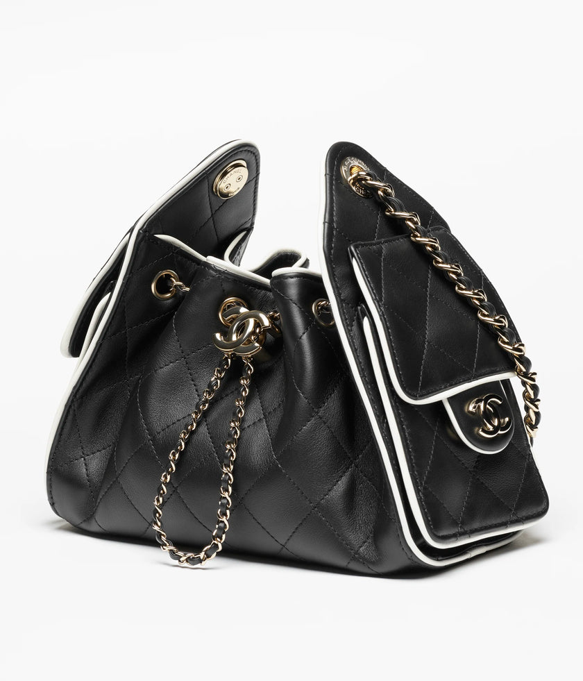 CHANEL 25 Mini Bag Black/ White Calfskin Gold Hardware