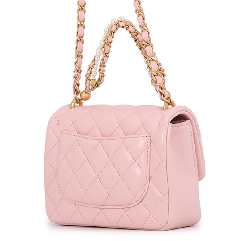 CHANEL Mini Matelasse Chain Shoulder Bag Pink