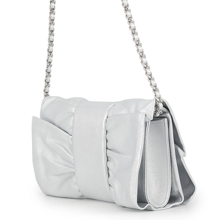 CHANEL Ribbon Chain Shoulder Bag Silver