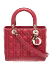 DIOR Cannage Lady Dior Medium Top Handle Bag - Red