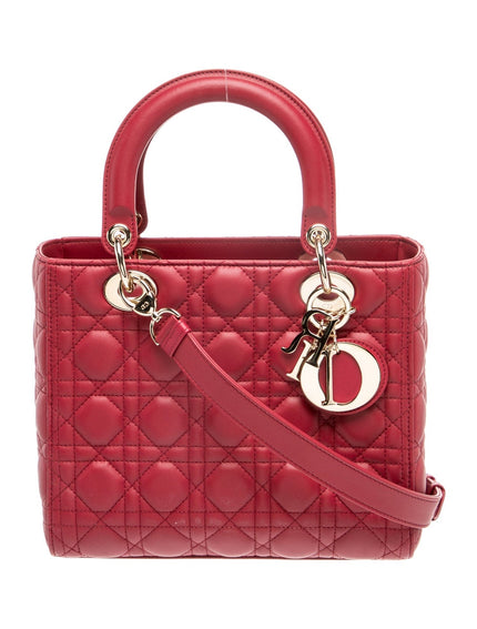 DIOR Cannage Lady Dior Medium Top Handle Bag - Red