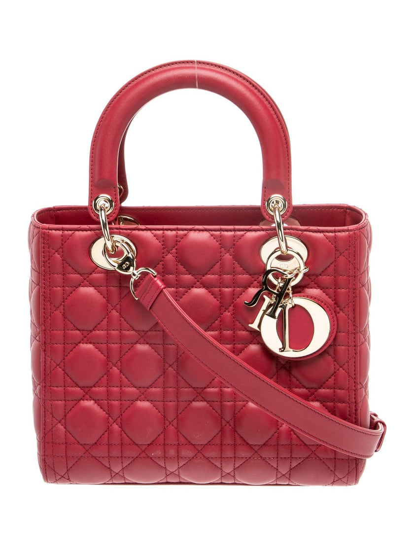 DIOR Cannage Lady Dior Medium Top Handle Bag - Red
