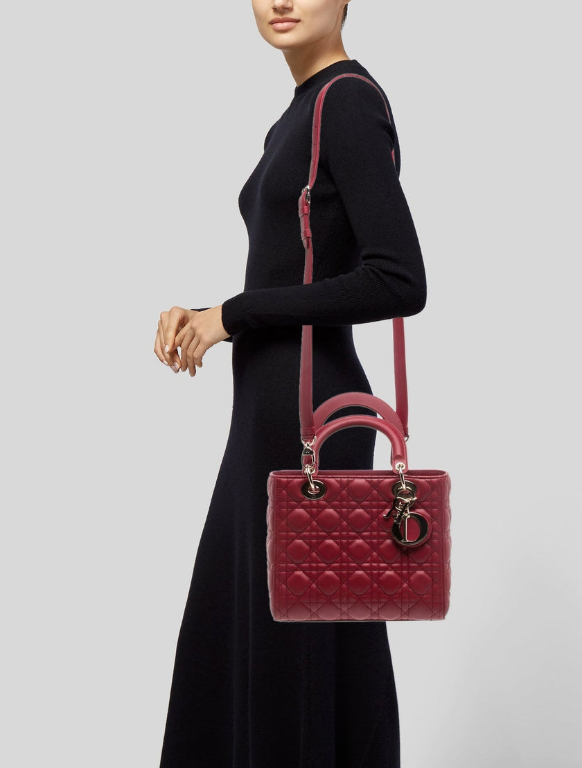 DIOR Cannage Lady Dior Medium Top Handle Bag - Red