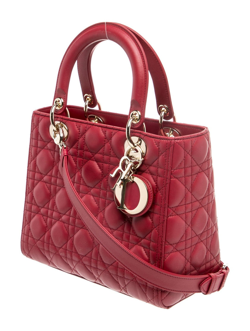 DIOR Cannage Lady Dior Medium Top Handle Bag - Red