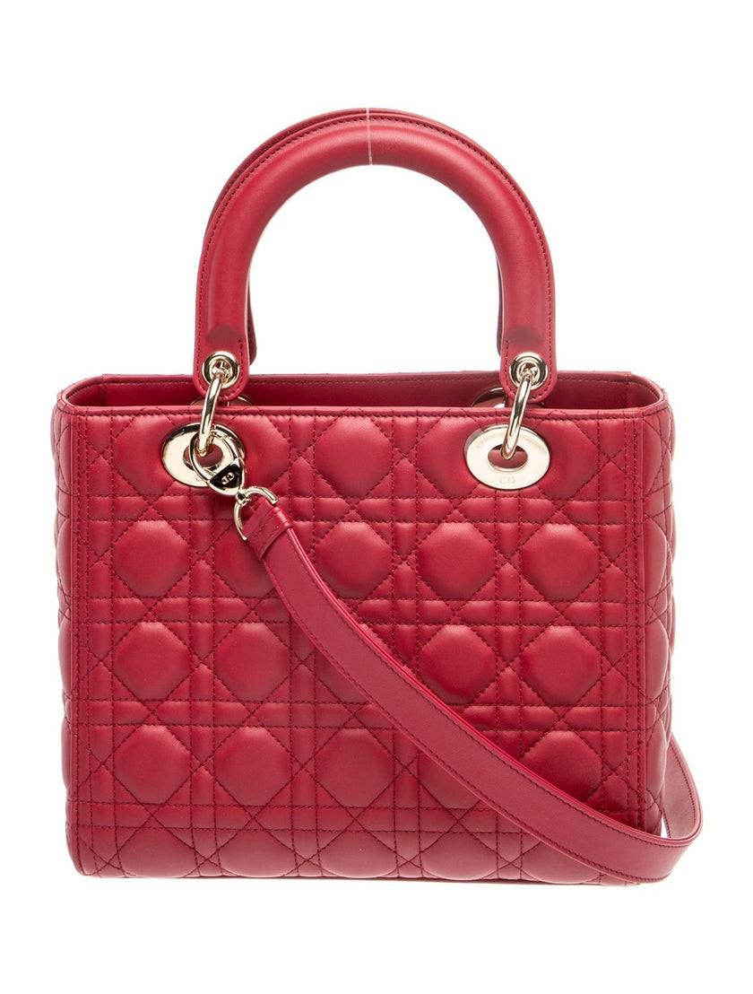 DIOR Cannage Lady Dior Medium Top Handle Bag - Red