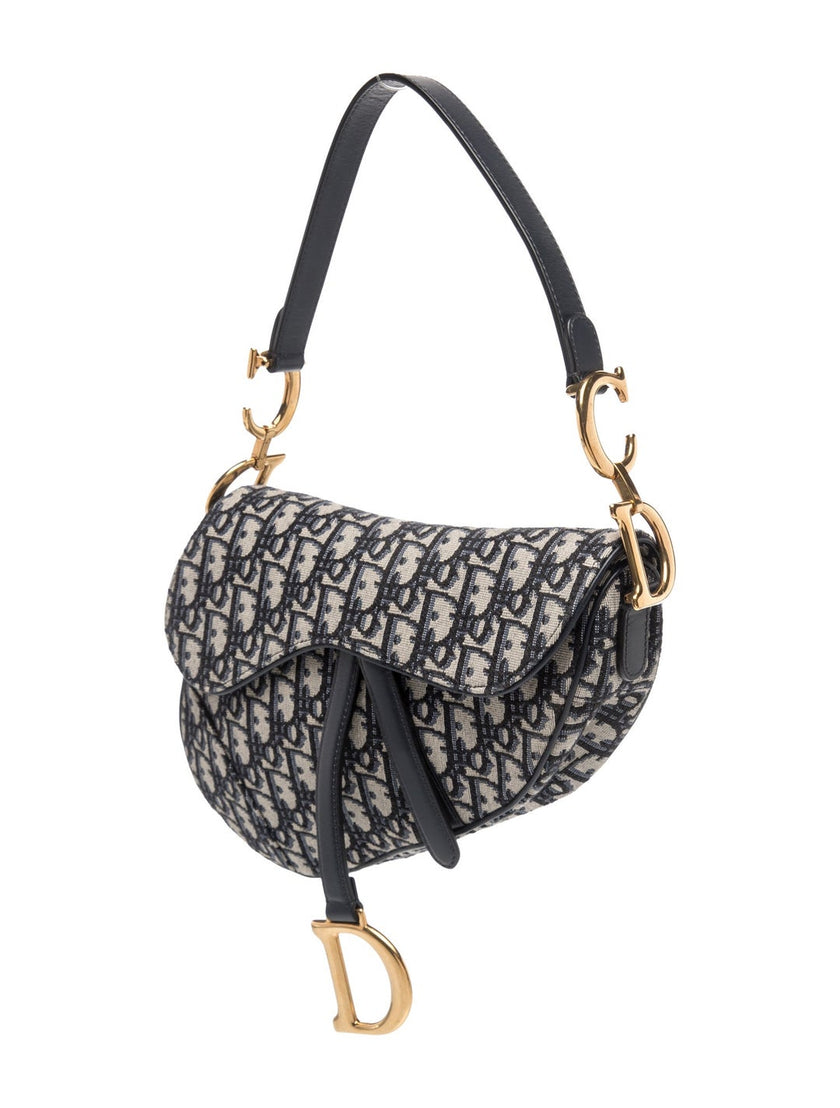 DIOR Oblique Jacquard Oblique Saddle Shoulder Bag - Blue