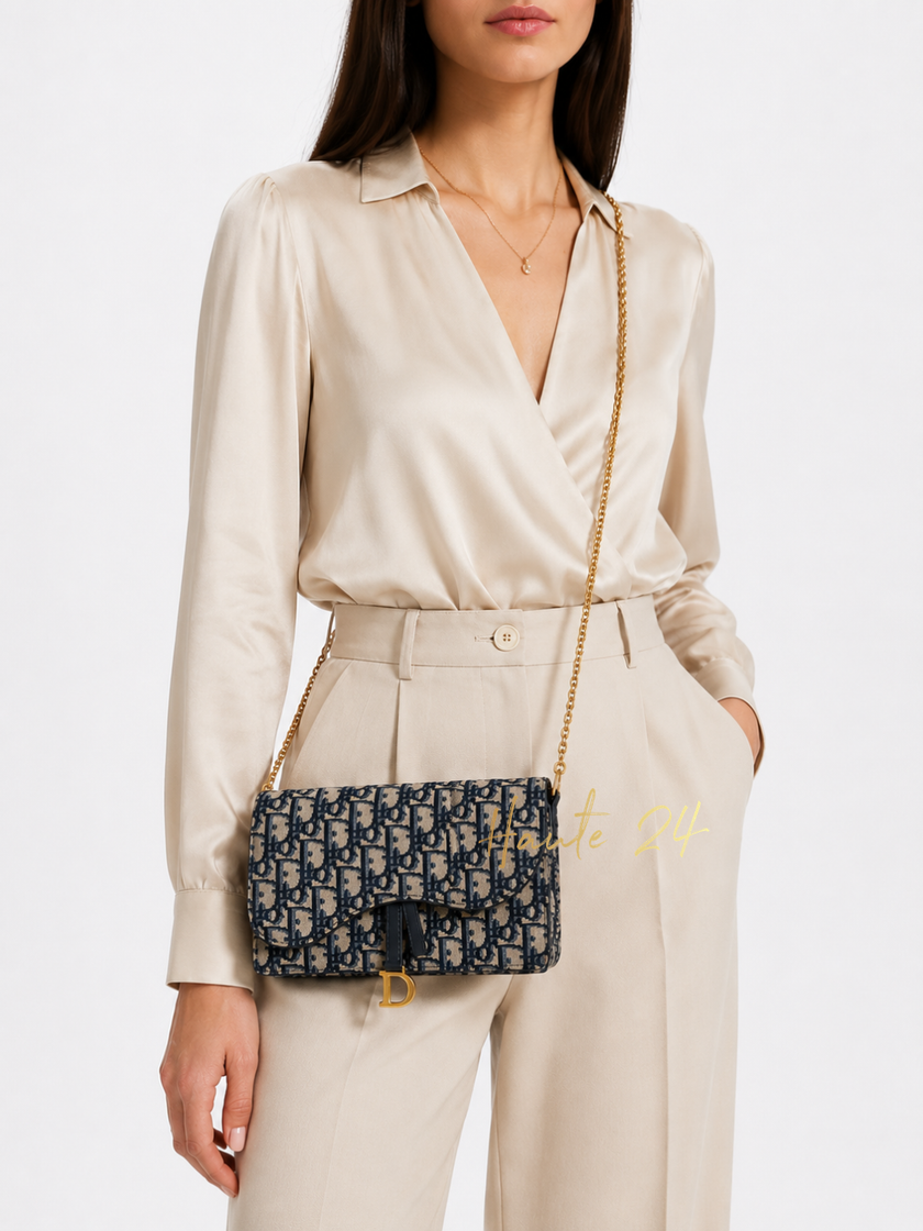 [At India] DIOR Blue Oblique Jacquard Saddle Bag
