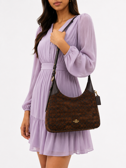 COACH Ella Shoulder Bag In Signature Chenille - Gold/Truffle