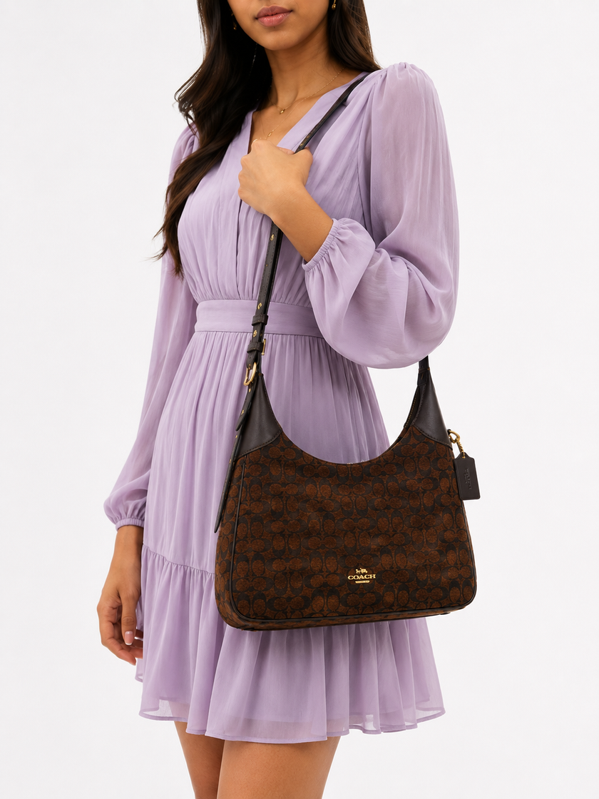 COACH Ella Shoulder Bag In Signature Chenille - Gold/Truffle