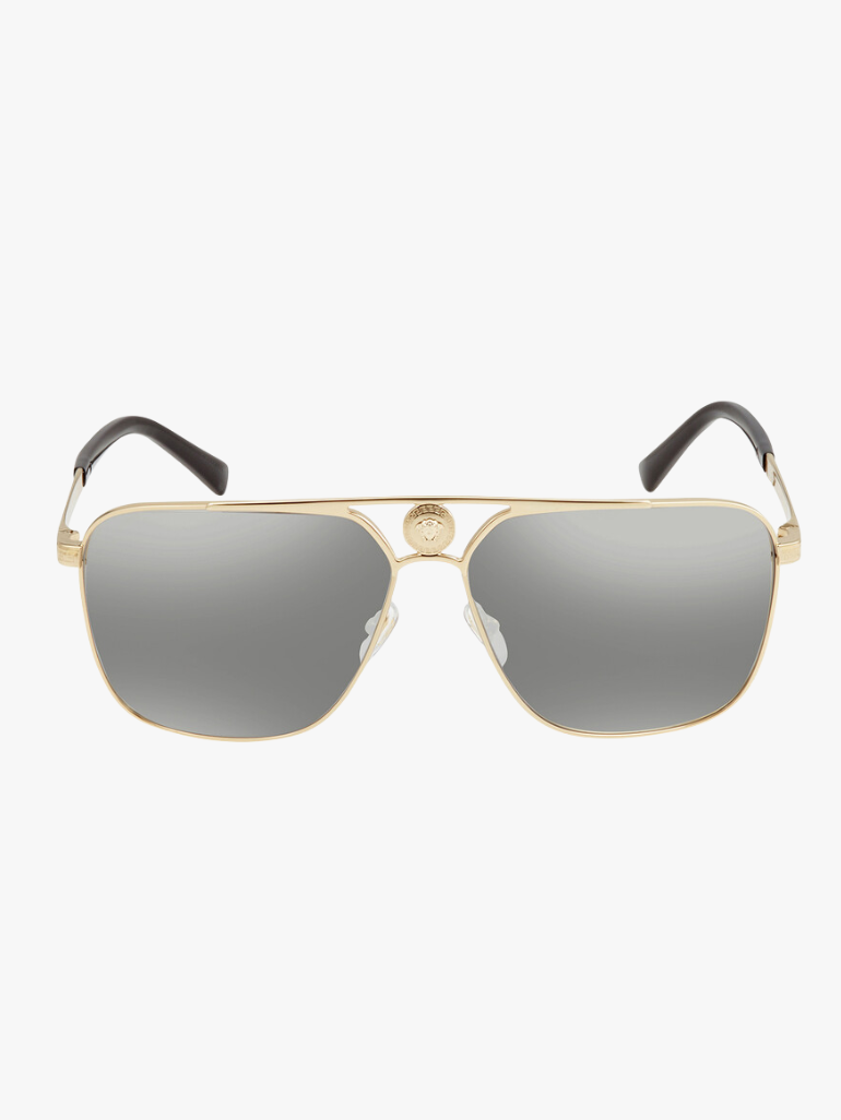 [At India] VERSACE Light Gray Mirror Silver Rectangular Men's Sunglasses