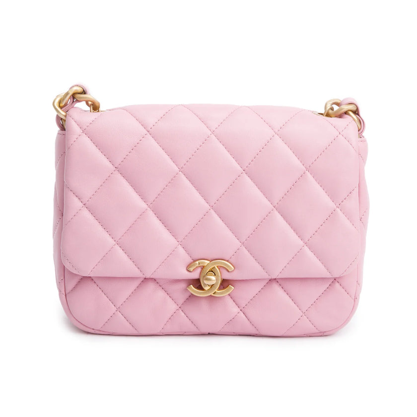 CHANEL Quilted Flap Bag Pink Calfskin Gold Hardware