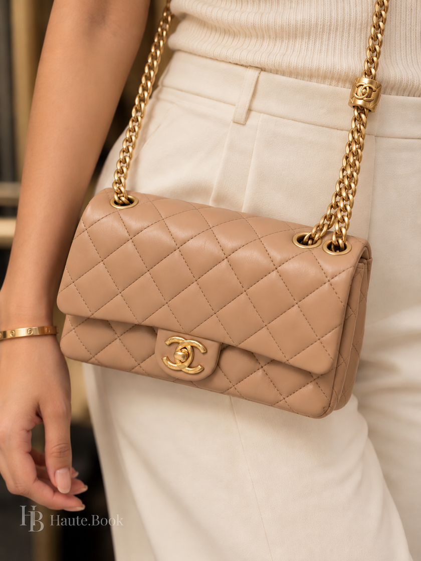 [Unused/Like New] CHANEL All Slide Adjustable Chain Flap Bag Beige
