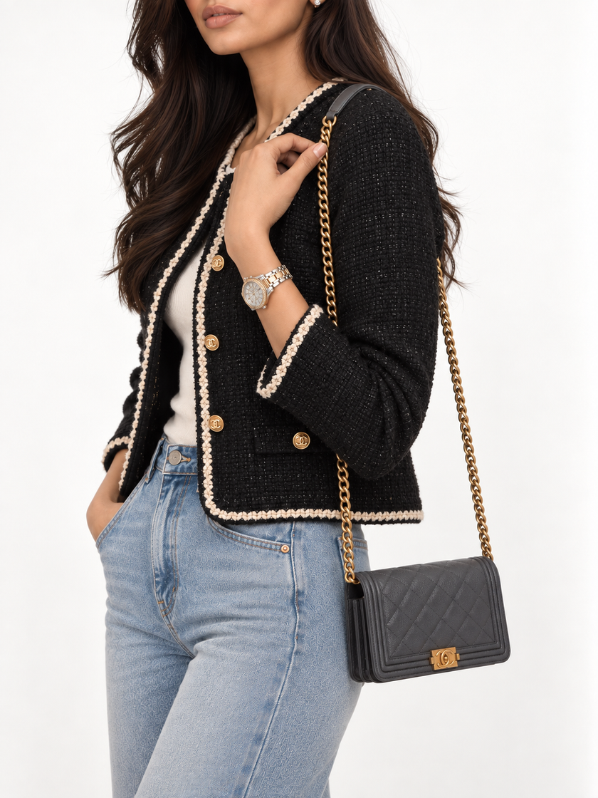 [Unused/Display] CHANEL Chain Wallet Boy 15 Caviar Skin