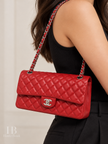 [Unused / Like New]CHANEL Classic M/L Medium Flap Quilted Red