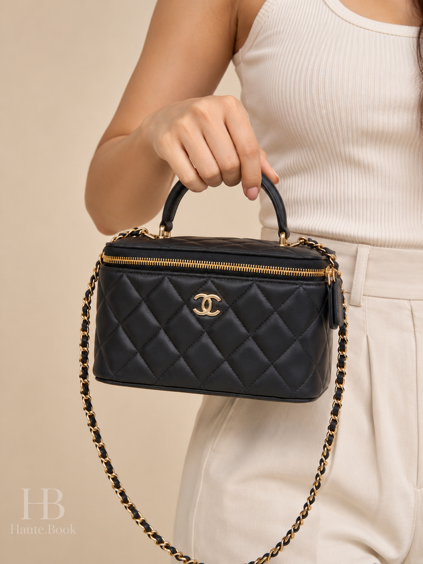 [Unused / Like New] CHANEL Classic Vanity Rectangular Top Handle With Chain Navy