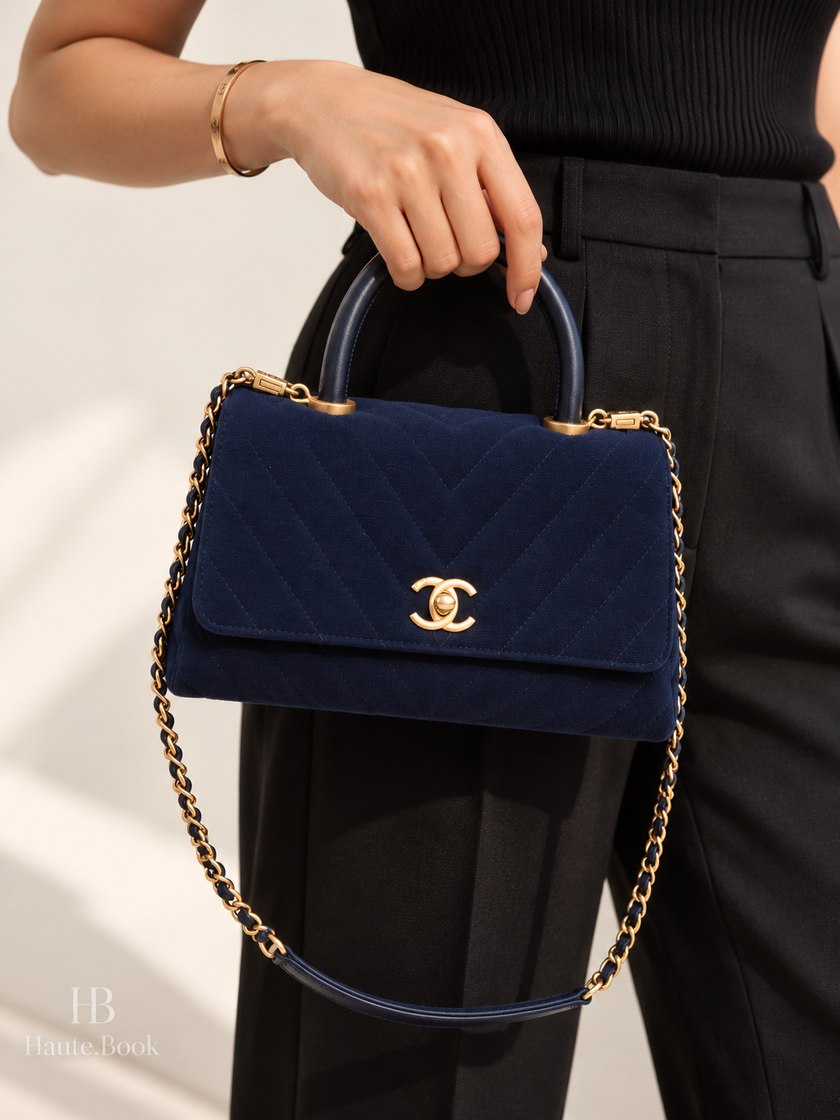 [Unused / Like New]CHANEL Coco Handle Navy Jersey