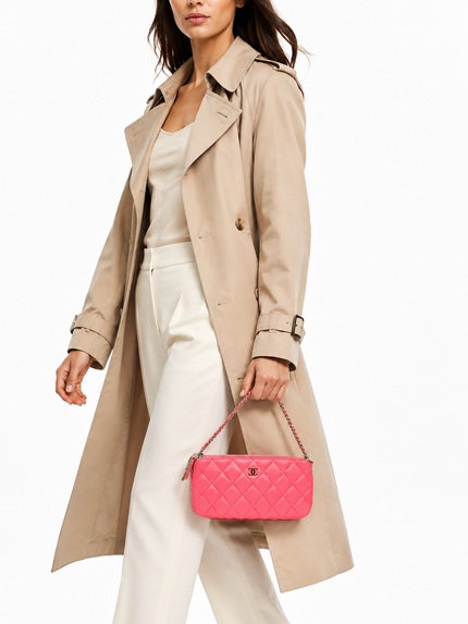 CHANEL Double Zip Clutch On Chain Dark Pink