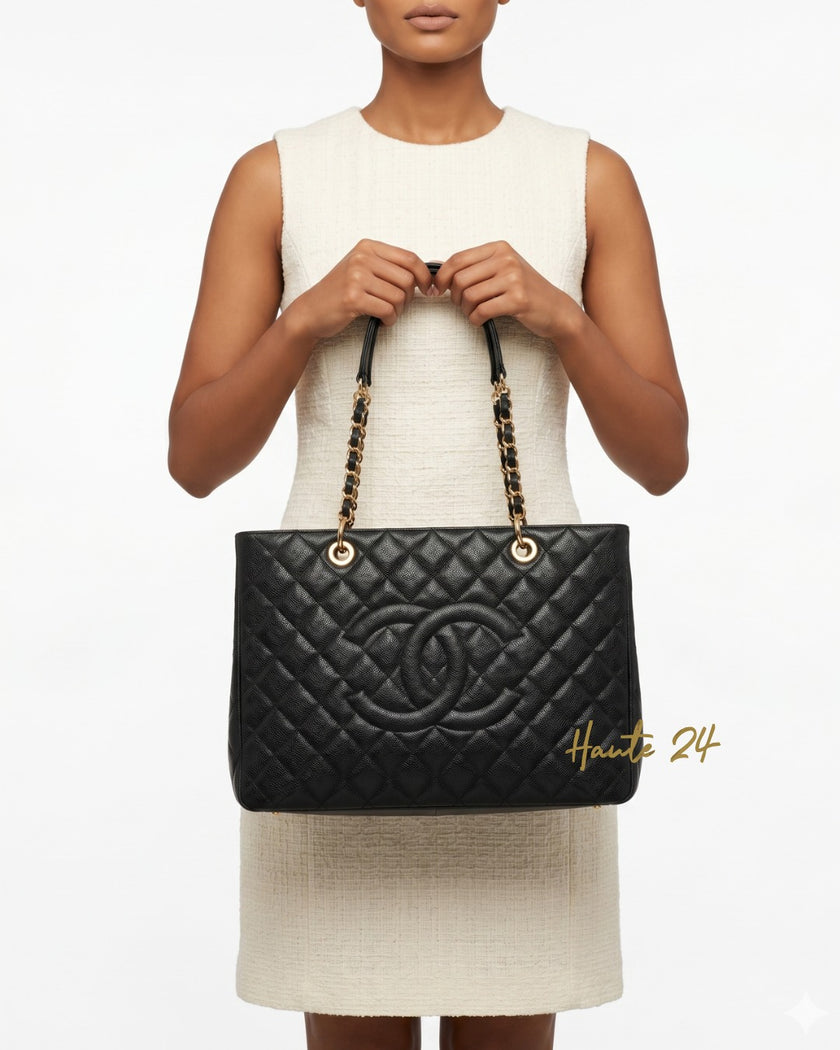[Excellent / Like New] CHANEL GST Black Caviar Gold Hardware