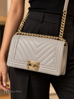 [Unused/Like New] CHANEL Medium Boy Quilted Gray