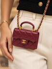 [Unused/Like New] CHANEL Mini Handle Flap Coin Purse With Chain Red