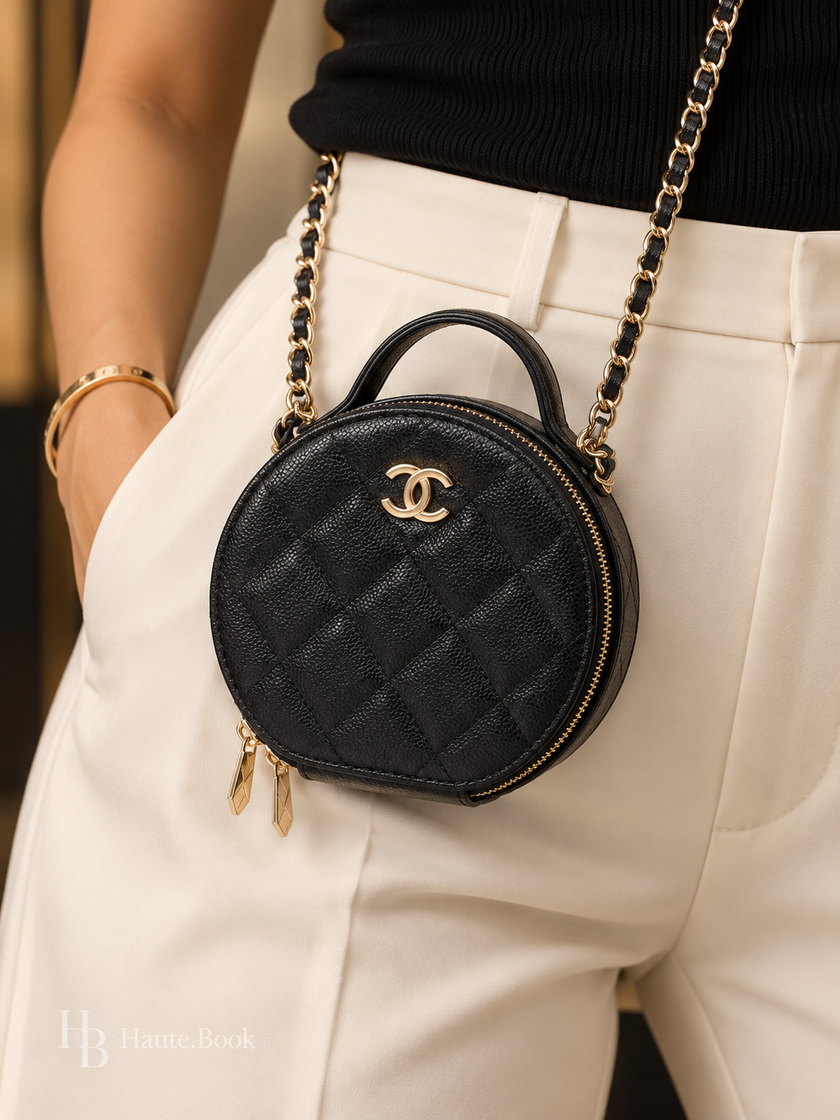 [Unused/Like New] CHANEL Mini Round Vanity Bag Black