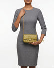 [Like New] CHANEL Quilted Clutch on Chain Olive Green Lambskin Gold Hardware