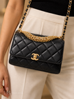[Unused/Like New] CHANEL Quilted Small Flap Bag CC Crystal Logo Handle Black