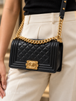 [Unused/Like New] CHANEL Small Boy Black Gold Hardware