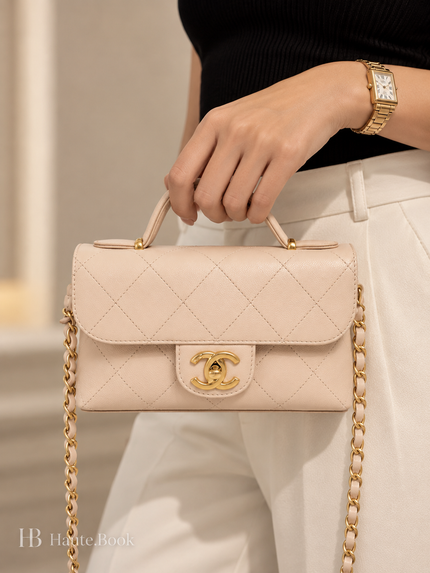 [Unused / Like New]CHANEL Top Handle Flap Bag Light Pink