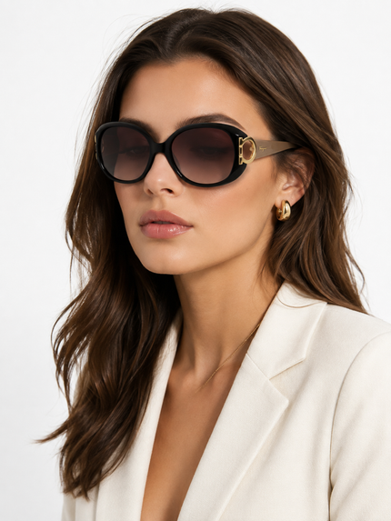 [At India] FERRAGAMO Brown Gradient Oval Sunglasses SF668 001 57