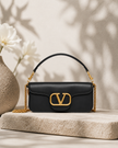 [At India] VALENTINO Loco shoulder Bag In Calfskin Leather Black