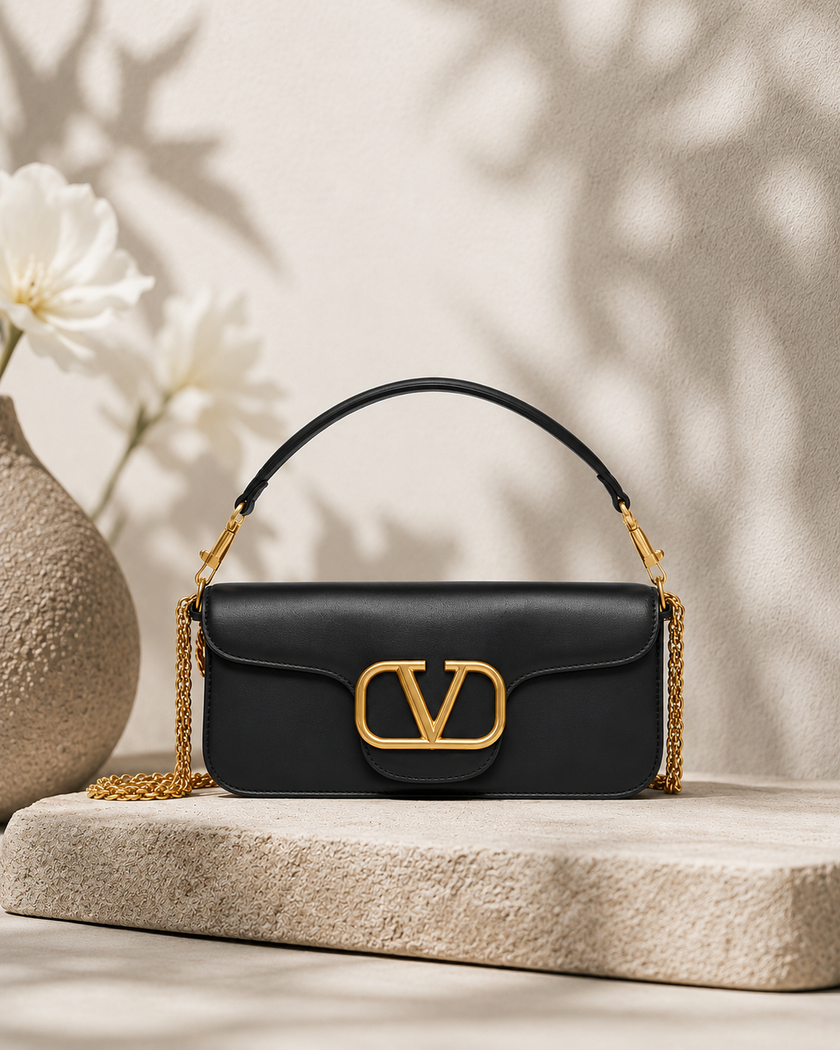 [At India] VALENTINO Loco shoulder Bag In Calfskin Leather Black