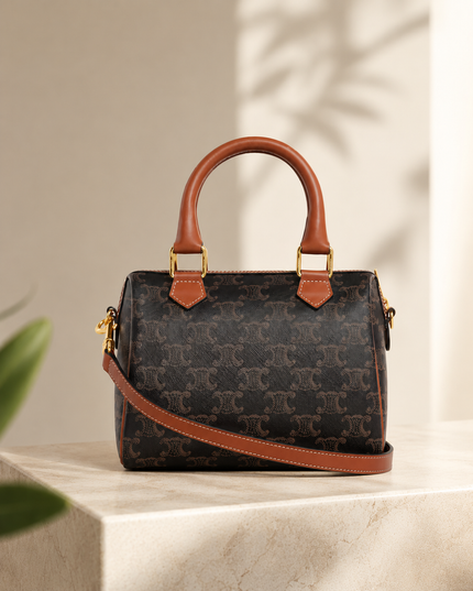[At India] CELINE Small Boston In Triomphe Canvas And Calfskin