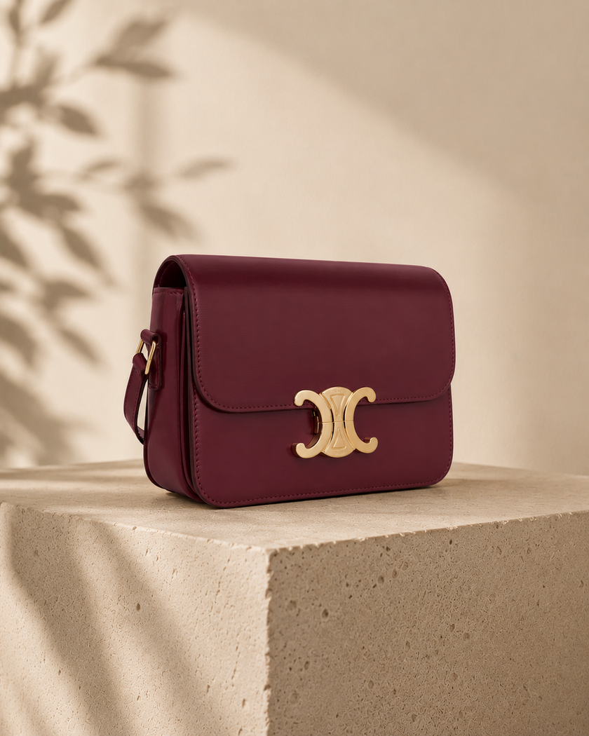 [At India] CELINE Triomphe Teen Bag In Shiny Calfskin - Light Bordeaux