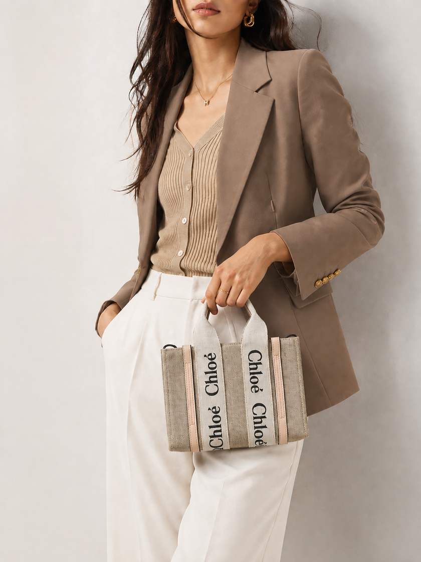 CHLOE Woody Mini Tote Bag Beige