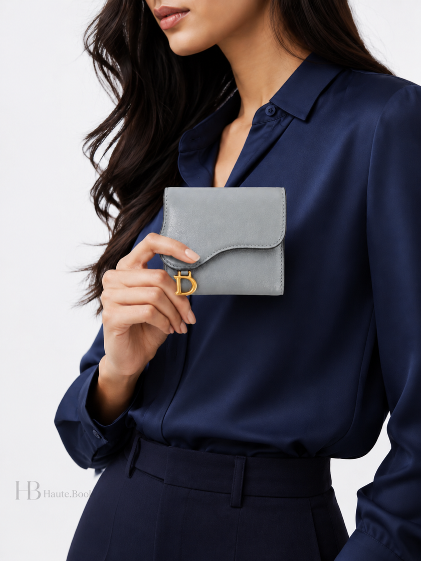 DIOR Saddle Lotus Wallet Cloud Blue