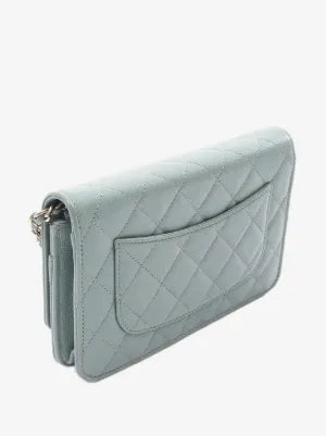 CHANEL Classic Quilted Wallet on Chain WOC Grey Lambskin Gold Hardware