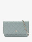 CHANEL Classic Quilted Wallet on Chain WOC Grey Lambskin Gold Hardware