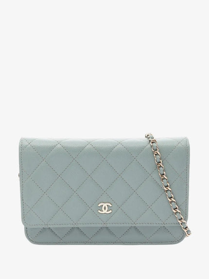 [Unused/Display] CHANEL Classic Quilted Wallet on Chain WOC Grey Lambskin Gold Hardware