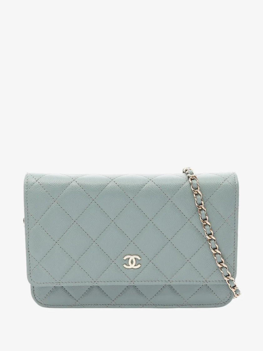 CHANEL Classic Quilted Wallet on Chain WOC Grey Lambskin Gold Hardware