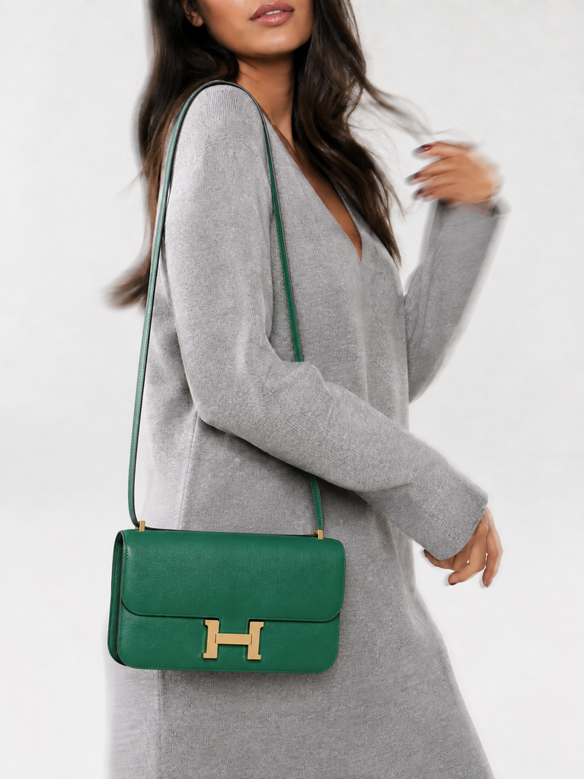 HERMES Constance Elan Bag Malachite Green Epsom Leather