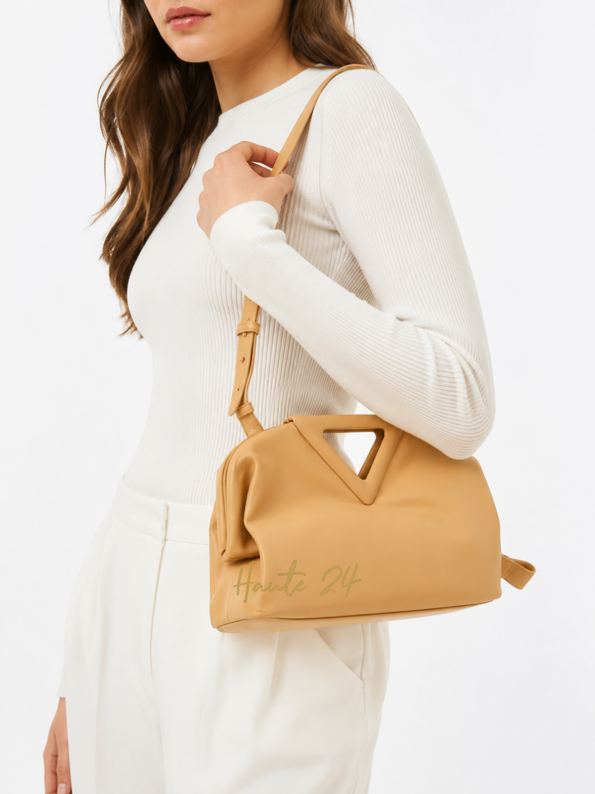 BOTTEGA VENETA Medium Point Shoulder Bag Almond Beige