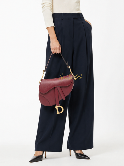 DIOR Leather Saddle Shoulder Bag - Burgundy