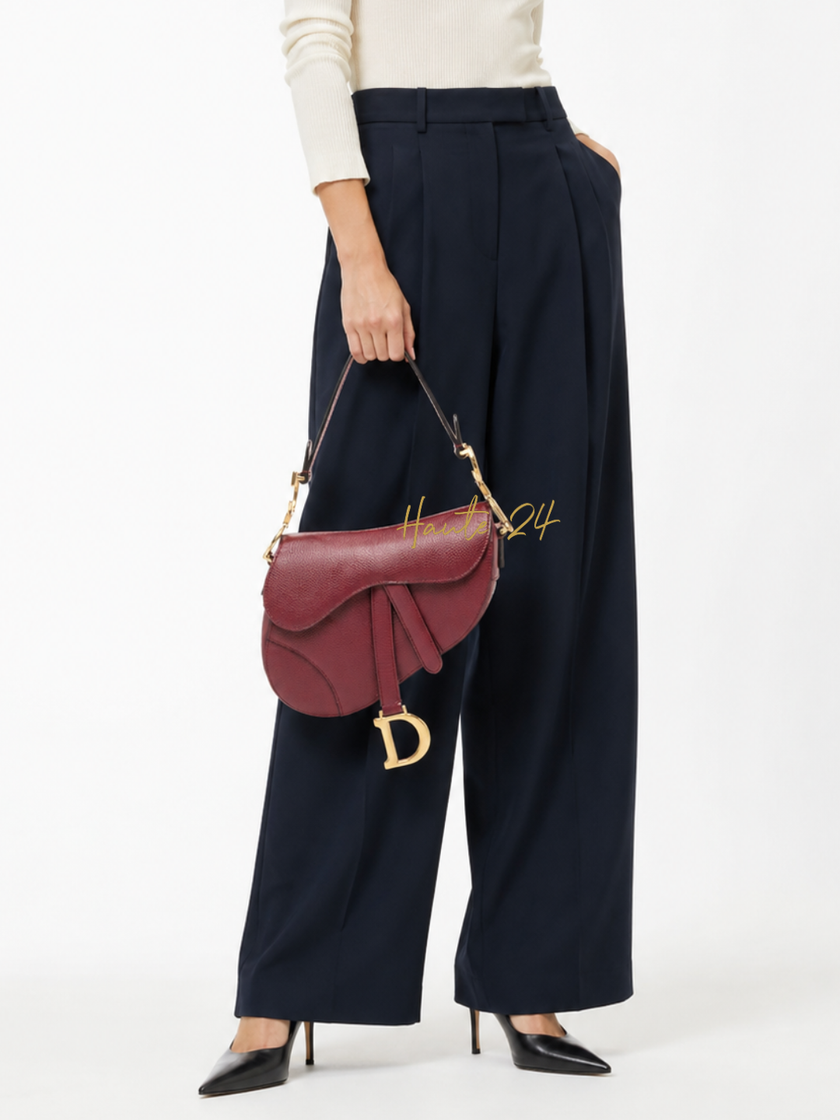 DIOR Leather Saddle Shoulder Bag - Burgundy