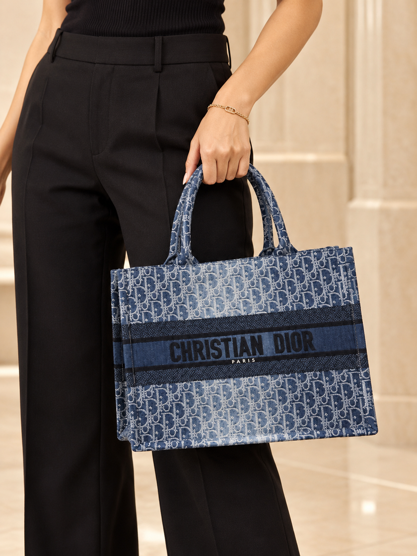 DIOR Denim Book Tote Medium Canvas Tote Bag